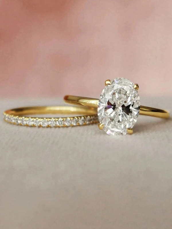 2ct Oval Single Row Wedding Ring Set - Image 6