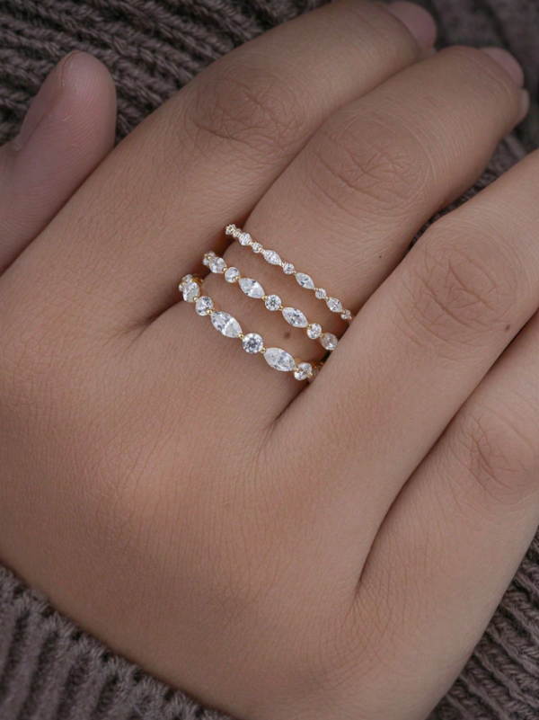Marquise And Round Cut Half Eternity Wedding Band - Image 2
