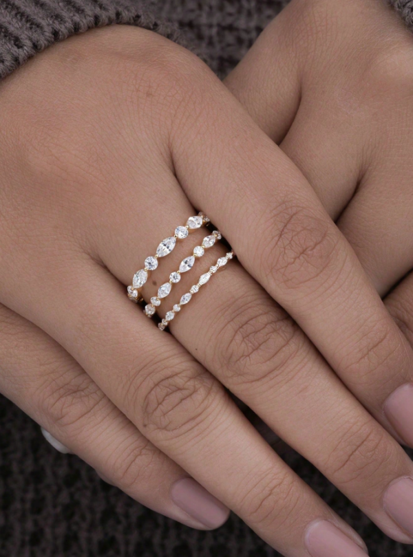 Marquise And Round Cut Half Eternity Wedding Band - Image 3