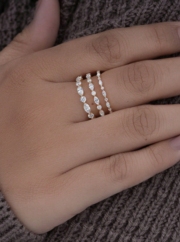 Marquise And Round Cut Half Eternity Wedding Band - Image 4