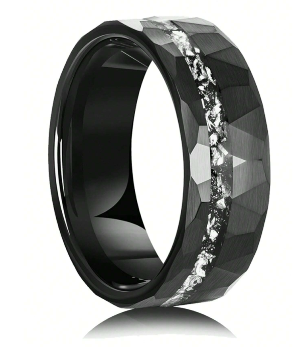 Black Muonionalusta Meteorite Interstellar Inlay Tungsten Carbide Ring - Image 2