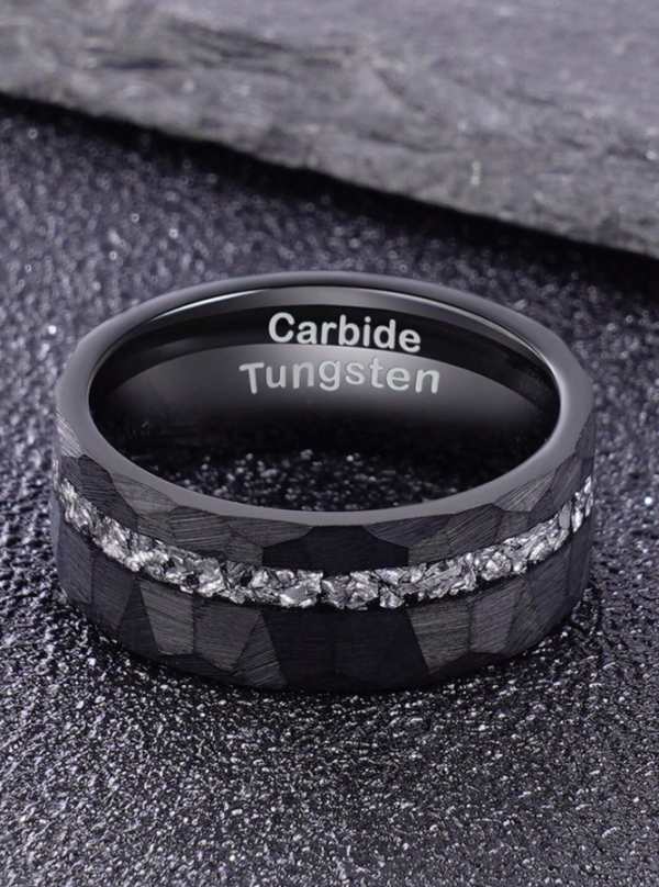 Black Muonionalusta Meteorite Interstellar Inlay Tungsten Carbide Ring