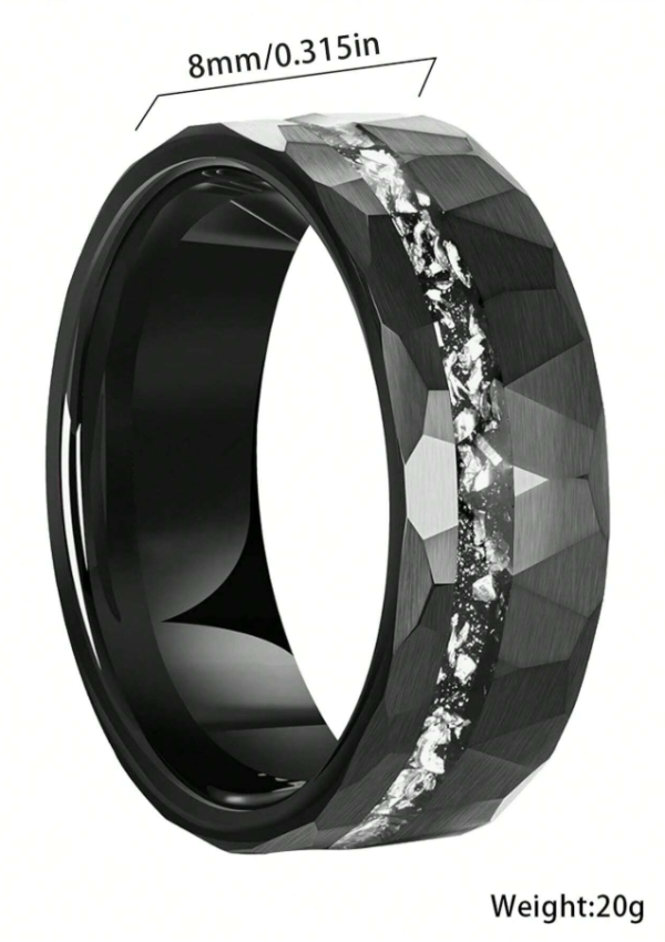 Black Muonionalusta Meteorite Interstellar Inlay Tungsten Carbide Ring - Image 6