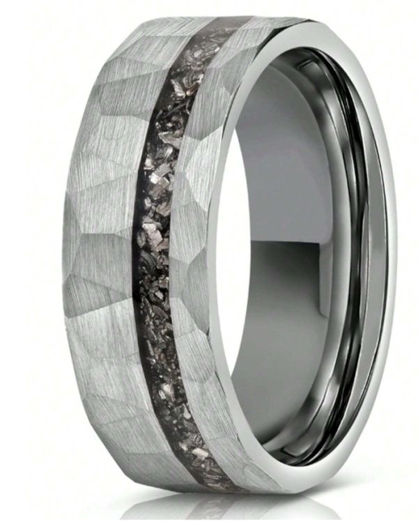 8mm Real Meteorite Inlay - Vintage Style Tungsten Carbide Wedding Ring - Image 3