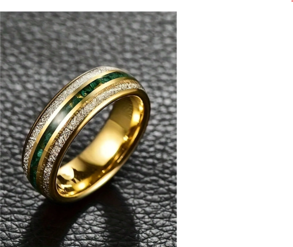 8mm Width Gold Plated Inlaid Anti-Meteorite Green Natural Stone Men's Tungsten Steel Ring - Image 3