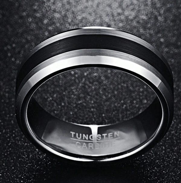 Tungsten Ring, 8 mm Black Groove, Beveled Edges Engraved I Love You - Image 2