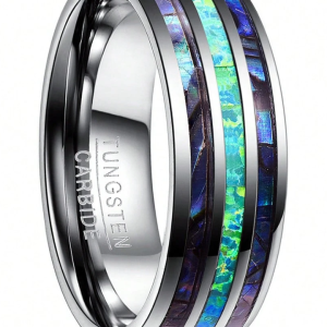 Abalone Shell Inlay Created-Opal Tungsten Carbide