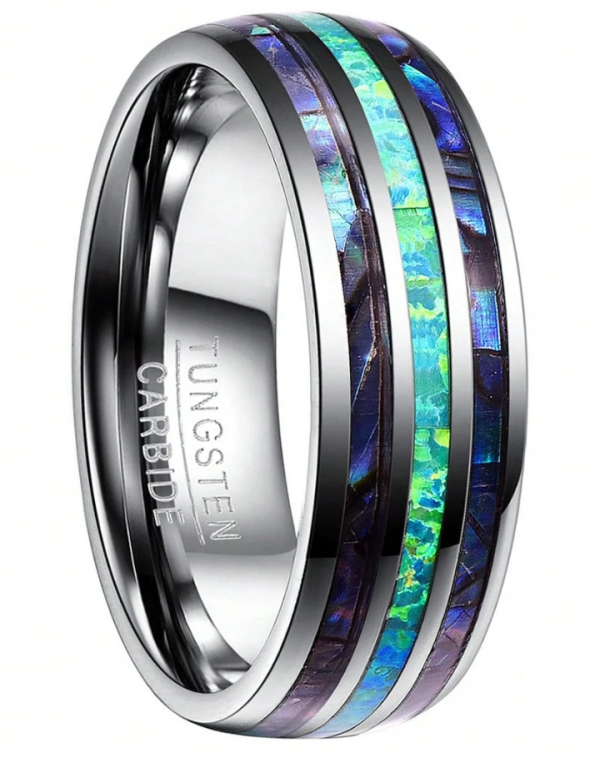 Abalone Shell Inlay Created-Opal Tungsten Carbide