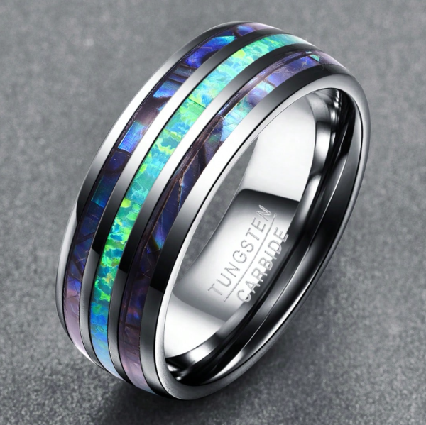 Abalone Shell Inlay Created-Opal Tungsten Carbide - Image 5