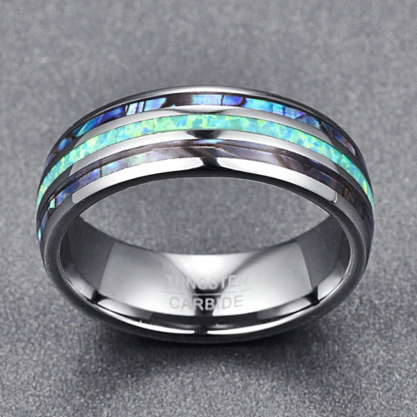 Abalone Shell Inlay Created-Opal Tungsten Carbide - Image 4