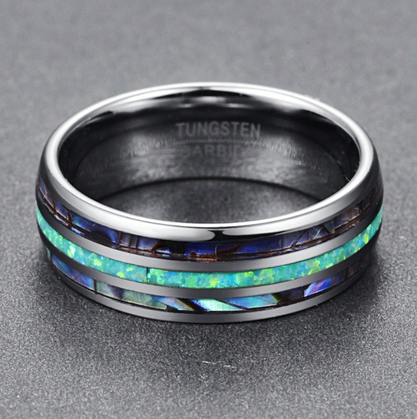 Abalone Shell Inlay Created-Opal Tungsten Carbide - Image 3