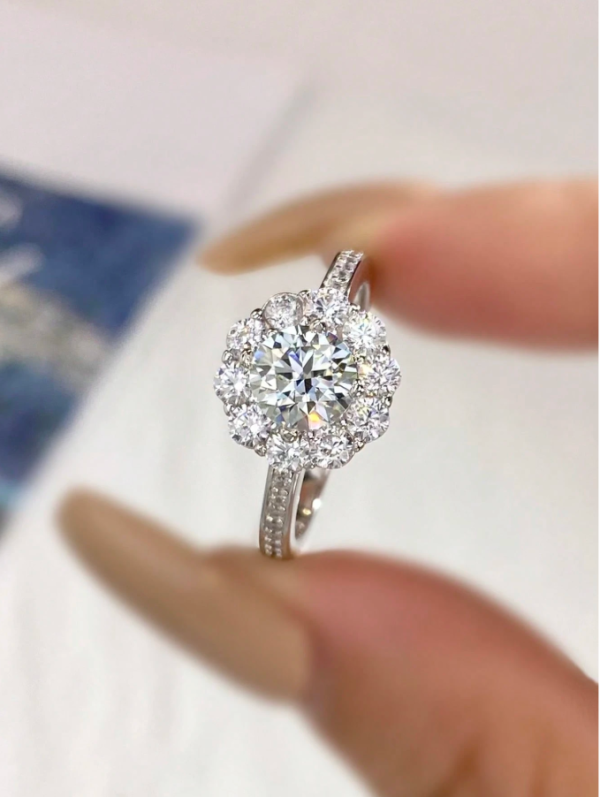 Round Sunflower Moissanite Diamond Ring - Image 2