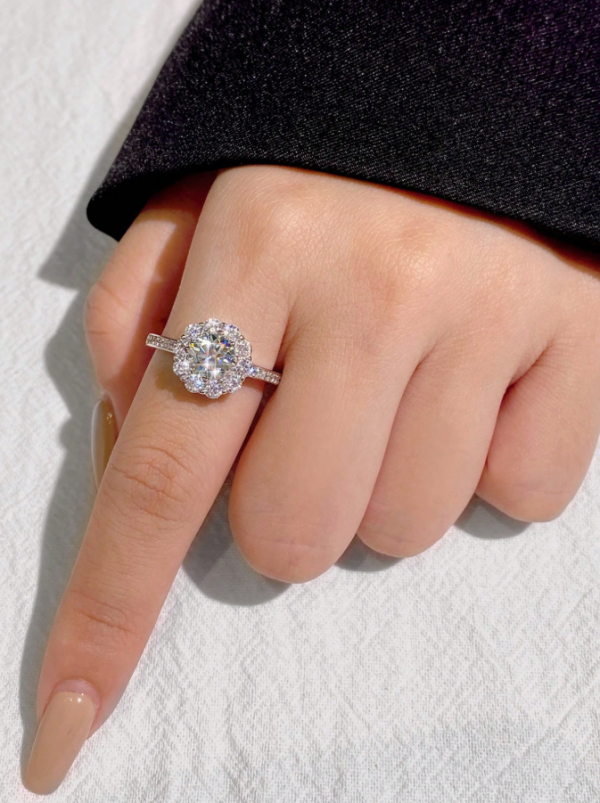 Round Sunflower Moissanite Diamond Ring - Image 3