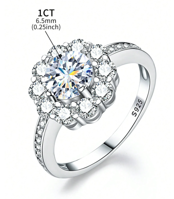 Round Sunflower Moissanite Diamond Ring - Image 4