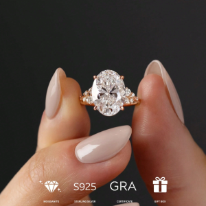 14K Gold Plated Rectangular Moissanite Ring