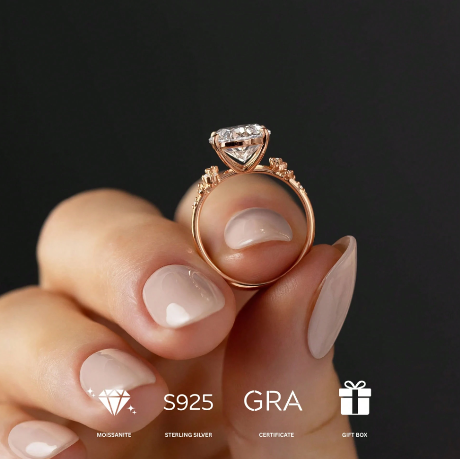 14K Gold Plated Rectangular Moissanite Ring - Image 2