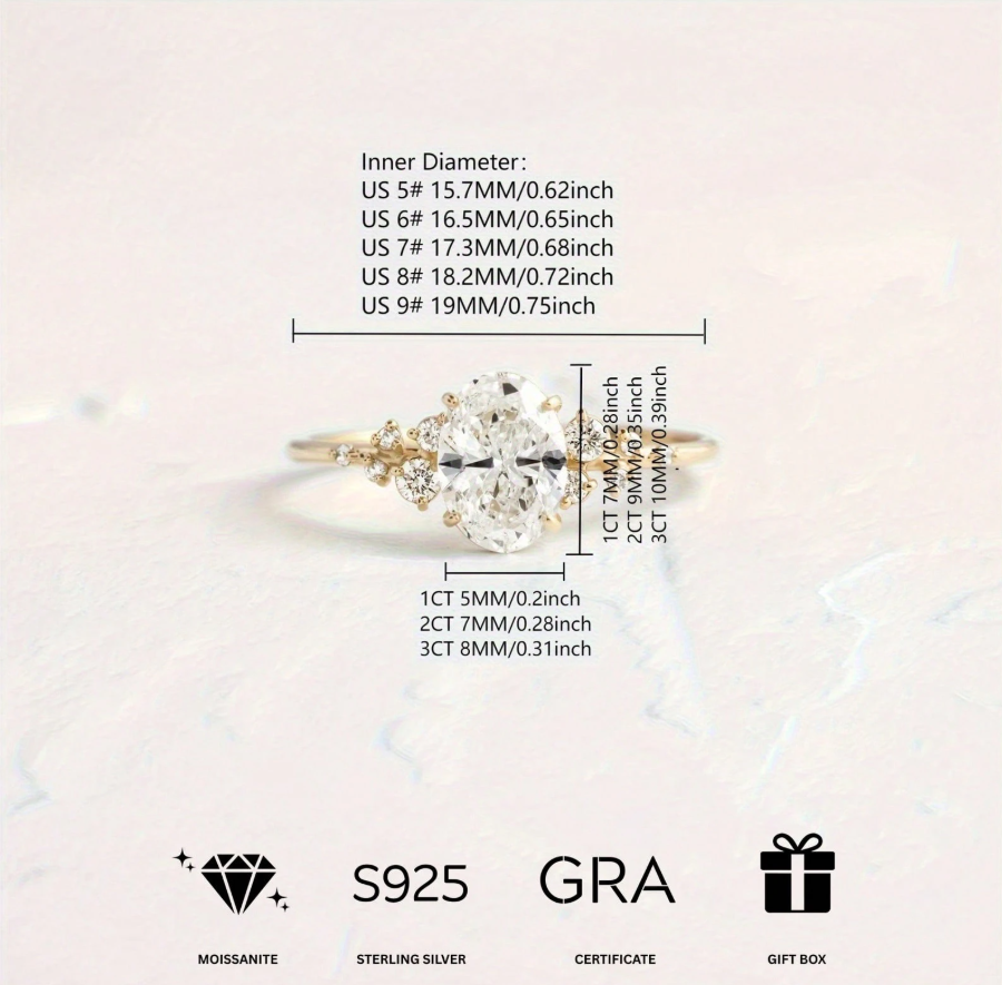 14K Gold Plated Rectangular Moissanite Ring - Image 3