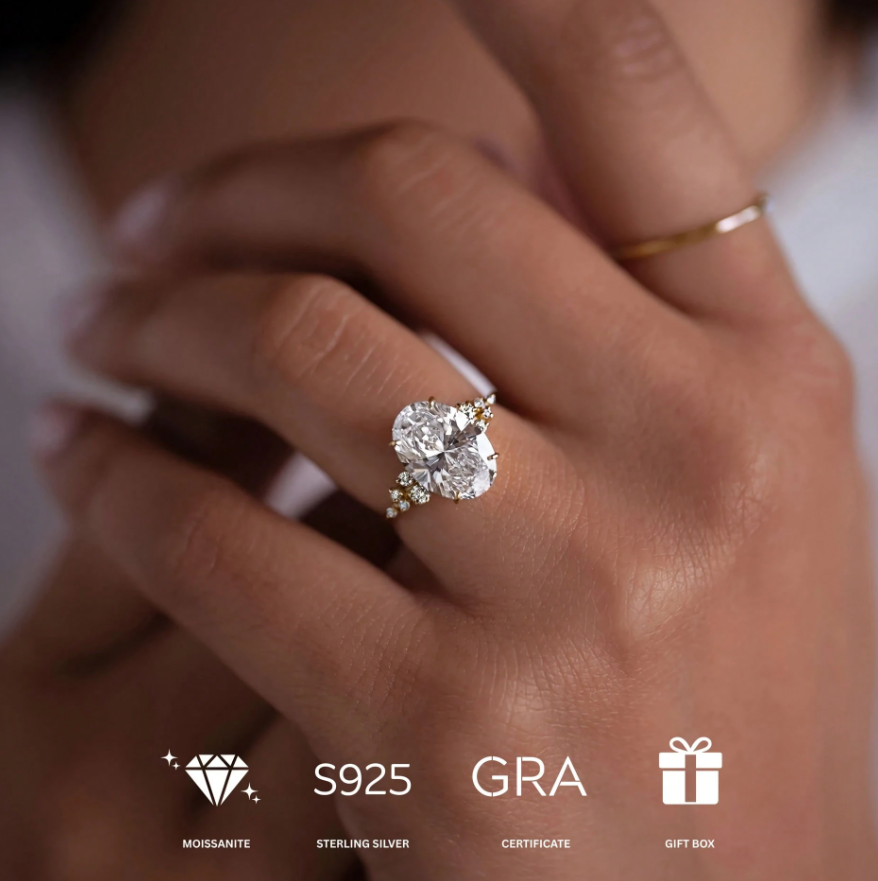 14K Gold Plated Rectangular Moissanite Ring - Image 4