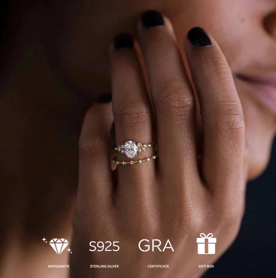 14K Gold Plated Rectangular Moissanite Ring - Image 6