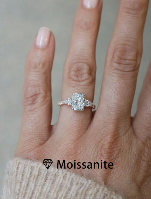 2ct Emerald Cut Moissanite Engagement Ring - Image 4