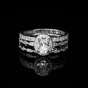 3-Piece 925 Sterling Silver 1-Carat Oval-Shaped Moissanite Wedding Set