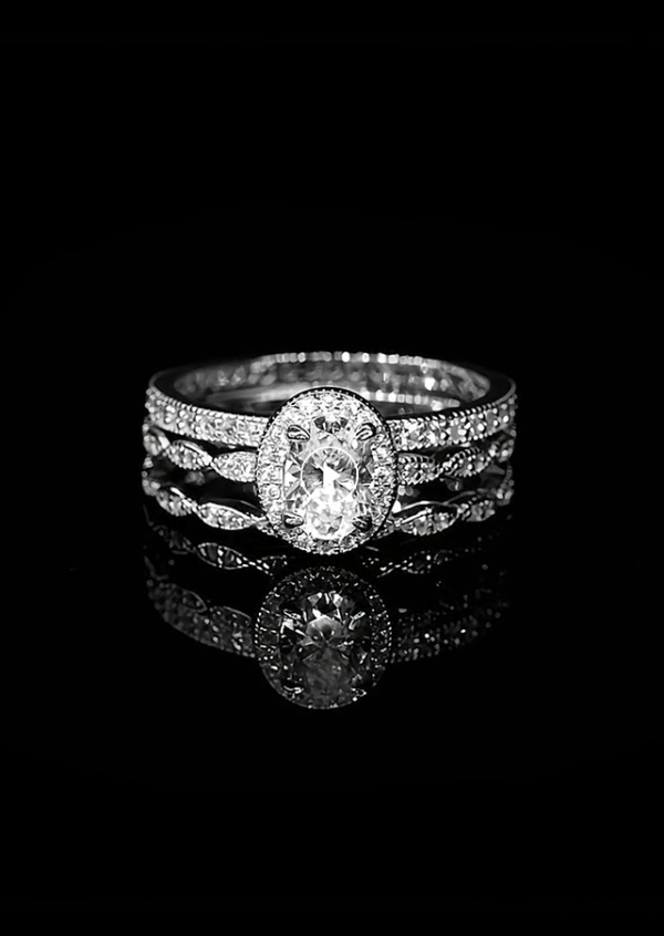 3-Piece 925 Sterling Silver 1-Carat Oval-Shaped Moissanite Wedding Set
