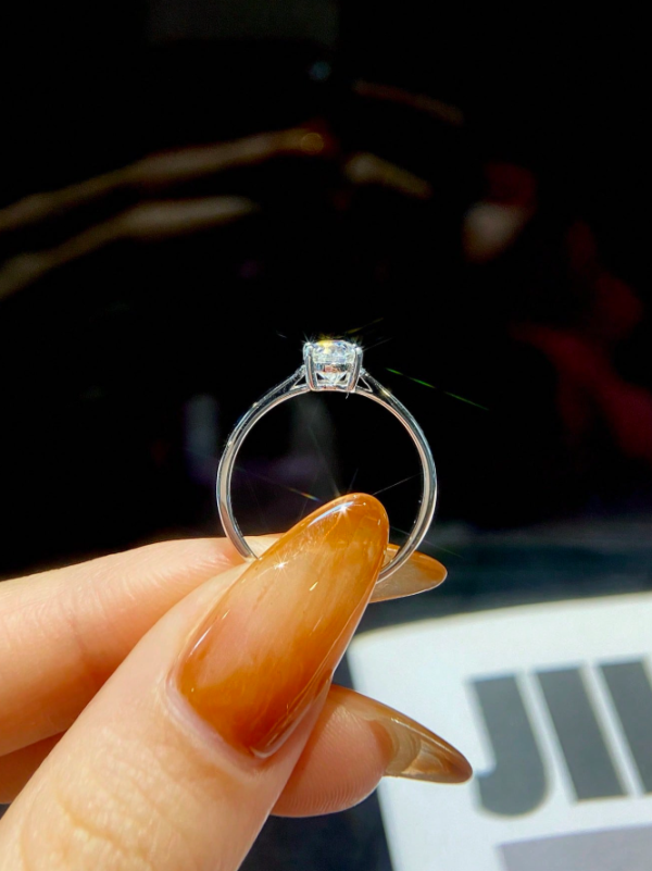Gold - 4 Claws Oval Shape D-Color Moissanite Engagement Ring - Image 4