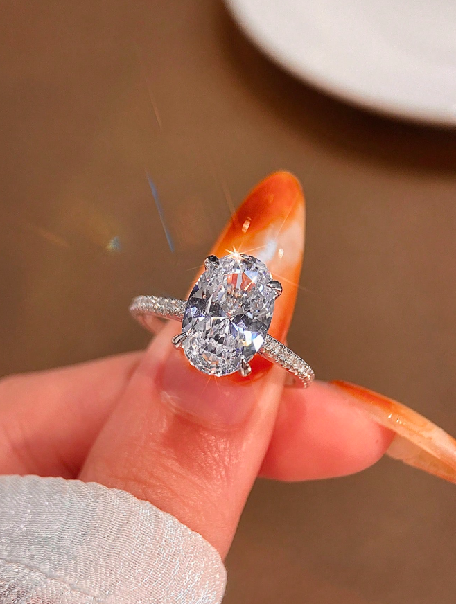 Ellipse Colorless Moissanite Diamond Engagement Ring - Image 3