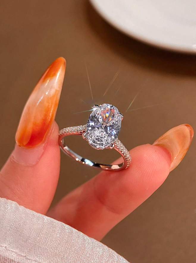 Ellipse Colorless Moissanite Diamond Engagement Ring - Image 4