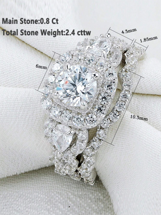 6*6mm 0.8 Ct Round & Pear Cubic Zirconia Wedding Set - Image 3