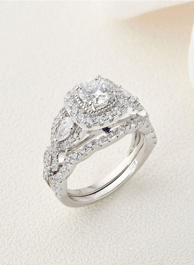 6*6mm 0.8 Ct Round & Pear Cubic Zirconia Wedding Set - Image 8