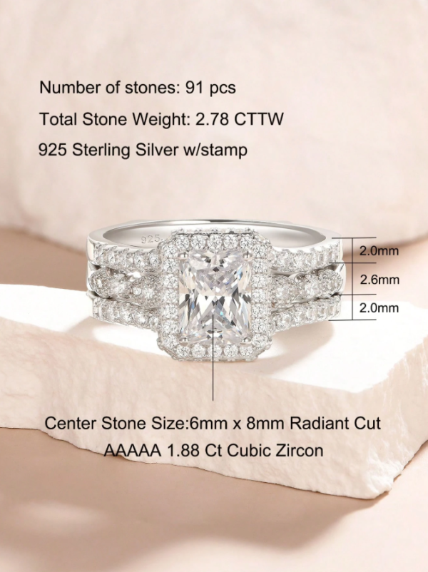 6*8mm 1.88 Ct Radiant Cut High Grade Cubic Zirconia Bridal Set - Image 8