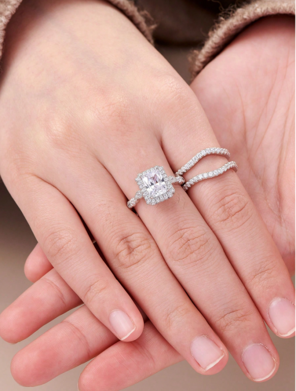 6*8mm 1.88 Ct Radiant Cut High Grade Cubic Zirconia Bridal Set - Image 5