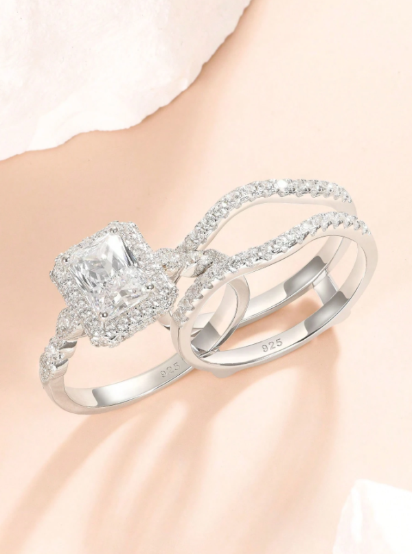 6*8mm 1.88 Ct Radiant Cut High Grade Cubic Zirconia Bridal Set - Image 2