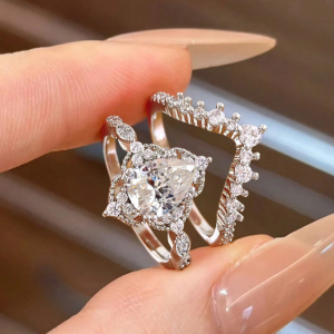 Water Drop Crown Wedding Ring Set