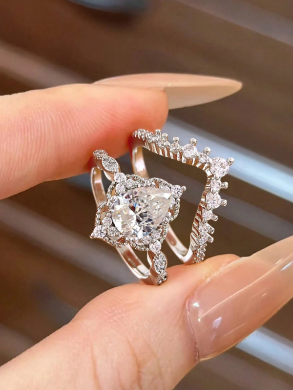Water Drop Crown Wedding Ring Set
