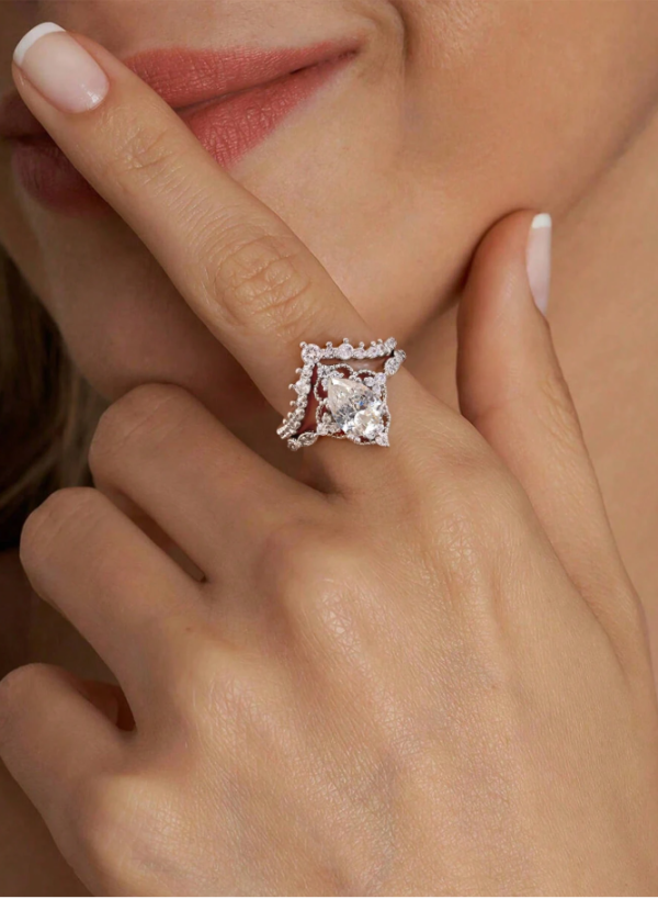 Water Drop Crown Wedding Ring Set - Image 2