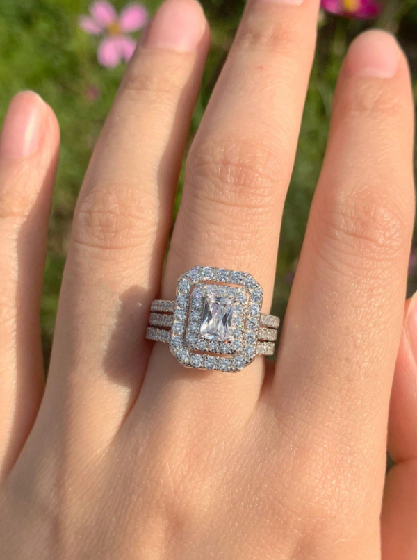 6*4mm Radiant Cut AAAAA Grade Cubic Zirconia Luxury Bridal Set - Image 5