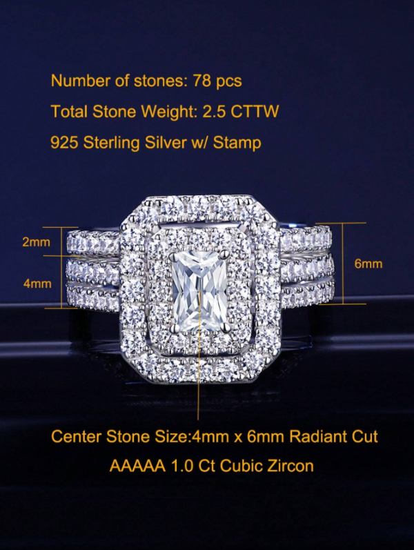 6*4mm Radiant Cut AAAAA Grade Cubic Zirconia Luxury Bridal Set - Image 6
