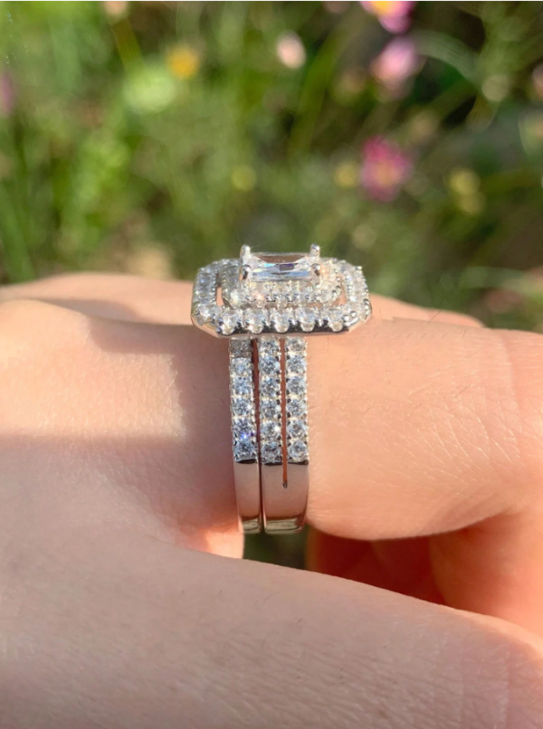 6*4mm Radiant Cut AAAAA Grade Cubic Zirconia Luxury Bridal Set - Image 7