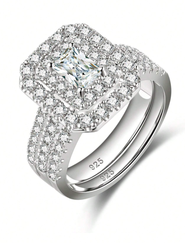 6*4mm Radiant Cut AAAAA Grade Cubic Zirconia Luxury Bridal Set - Image 3