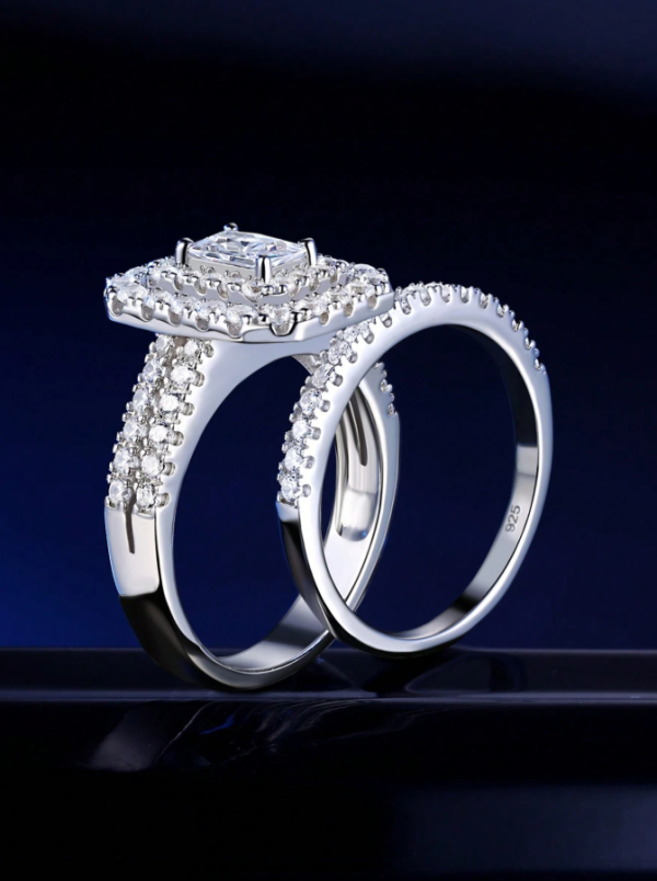 6*4mm Radiant Cut AAAAA Grade Cubic Zirconia Luxury Bridal Set - Image 2