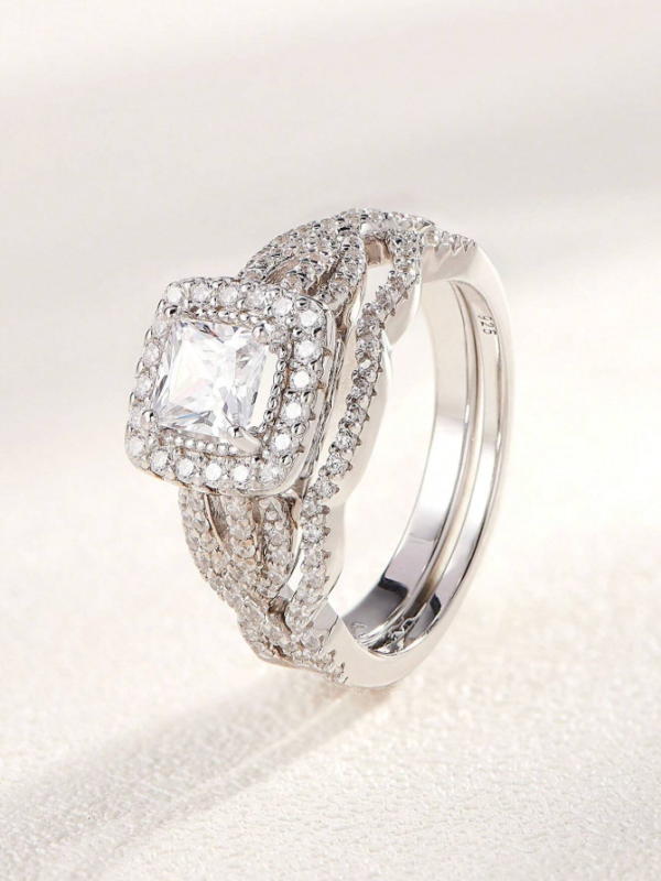 5x5mm 0.45Ct Princess Cut 5A Grade Cubic Zirconia Wedding Set - Image 5