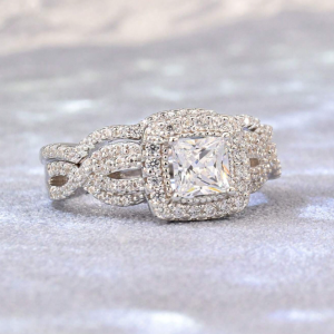 5x5mm 0.45Ct Princess Cut 5A Grade Cubic Zirconia Wedding Set