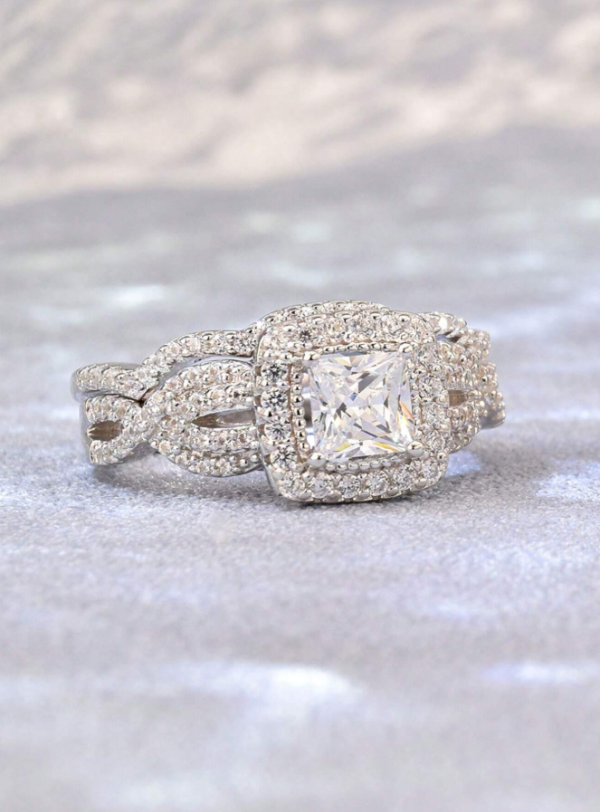 5x5mm 0.45Ct Princess Cut 5A Grade Cubic Zirconia Wedding Set