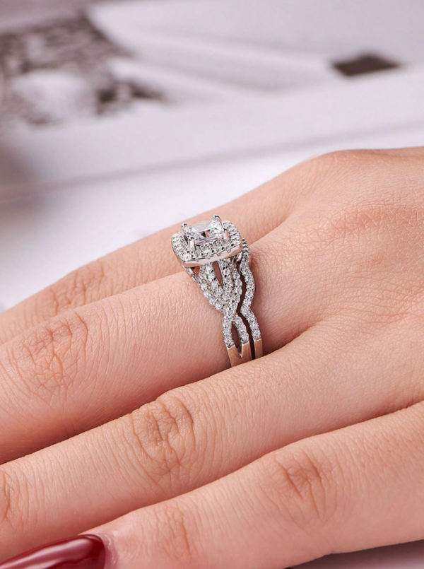 5x5mm 0.45Ct Princess Cut 5A Grade Cubic Zirconia Wedding Set - Image 7