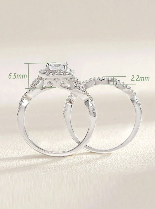 5x5mm 0.45Ct Princess Cut 5A Grade Cubic Zirconia Wedding Set - Image 8