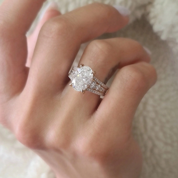 Rose Gold Plated Oval Cubic Zirconia Engagement Ring - Image 2