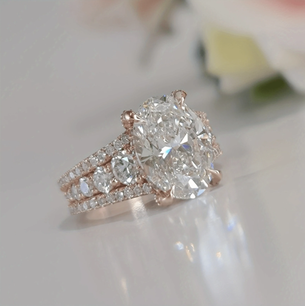 Rose Gold Plated Oval Cubic Zirconia Engagement Ring - Image 3