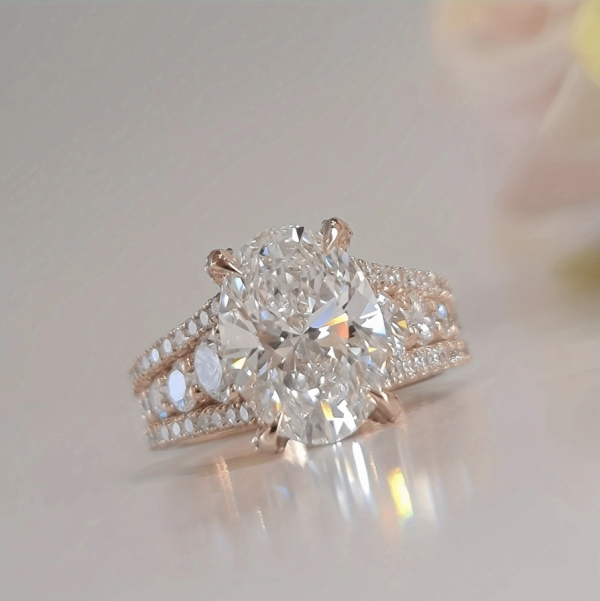 Rose Gold Plated Oval Cubic Zirconia Engagement Ring - Image 4